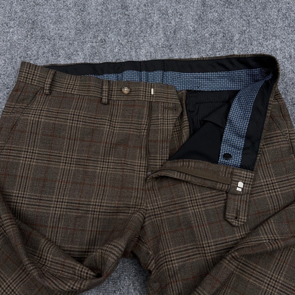 Lauren Ralph Lauren Dress Pants Men 38x30 Brown Glen Plaid Wool Blend HEMMED 26" - Picture 3 of 9